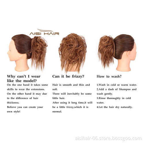 Aisi Hair Synthetic Donut Brown Chignon Curly Bun Pad Chignon Elastic Band Ribbon Ponytail Rope Rubber Hair Extension For Women